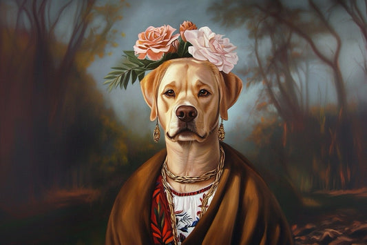 Frida Kahlo-Inspired Pet Portrait: Bold Color and Symbolic Art