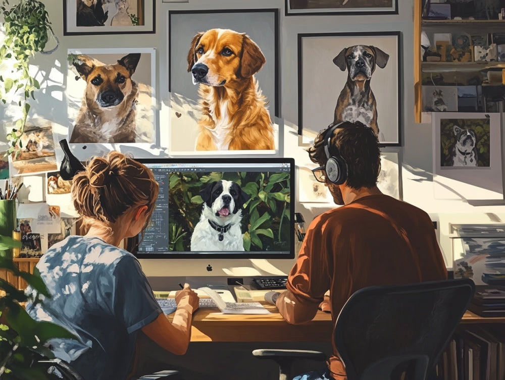 PetLouvre artists refining a custom pet portrait