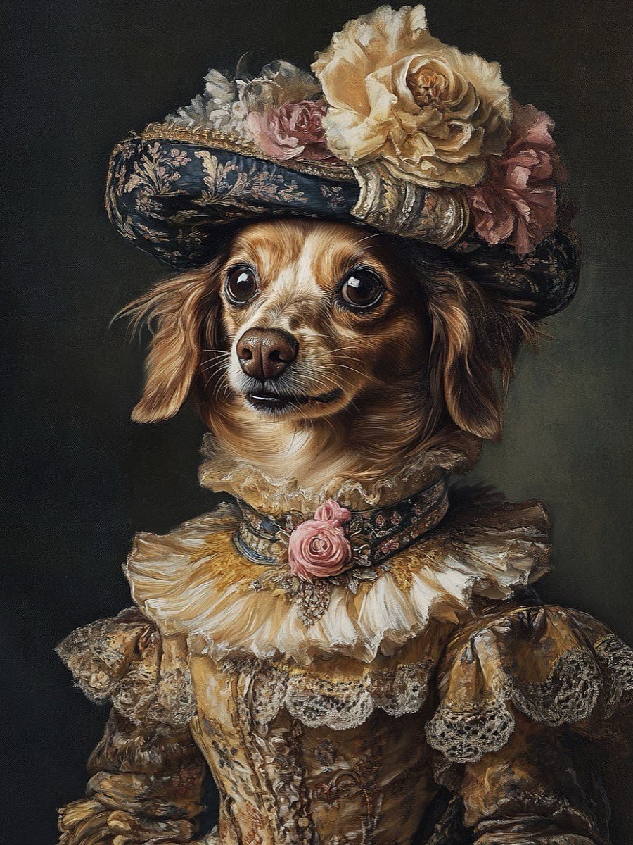 custom dog portrait with classic noble clothing