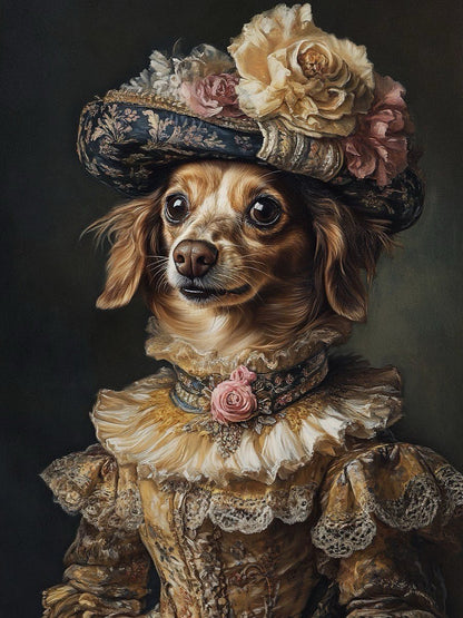 custom dog portrait with classic noble clothing