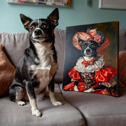 custom aristocratic pet portrait of a dog in noble outfit