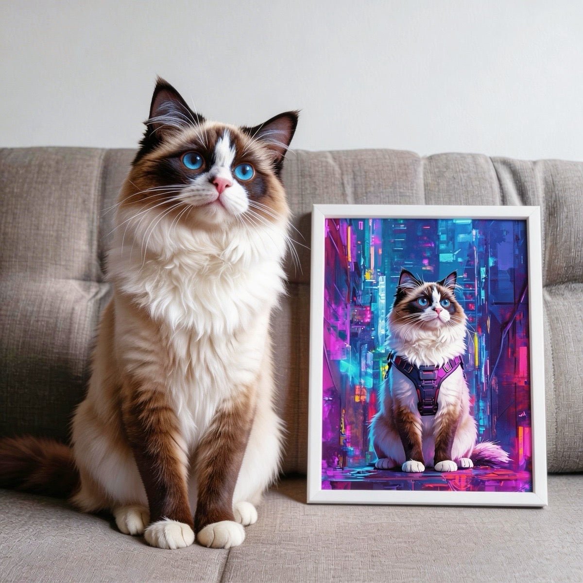 custom cyberpunk pet portrait neon style
