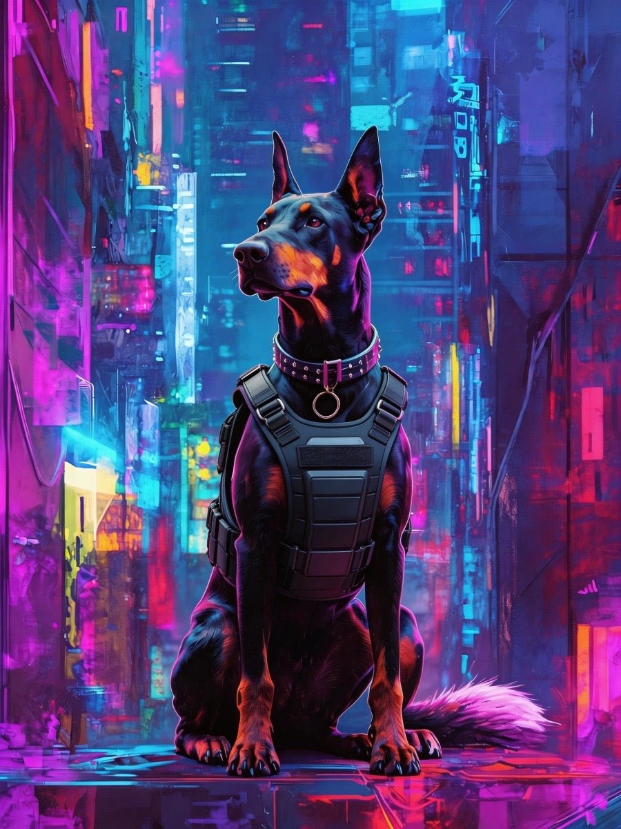 neon cyberpunk custom dog portrait