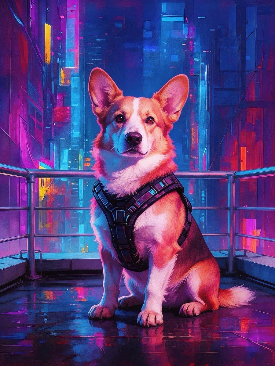 futuristic custom pet portrait neon lights