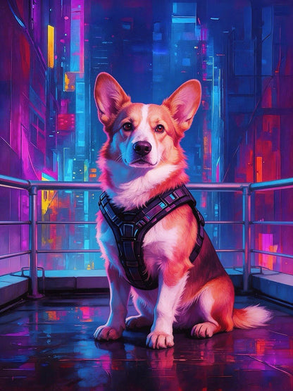 futuristic custom pet portrait neon lights