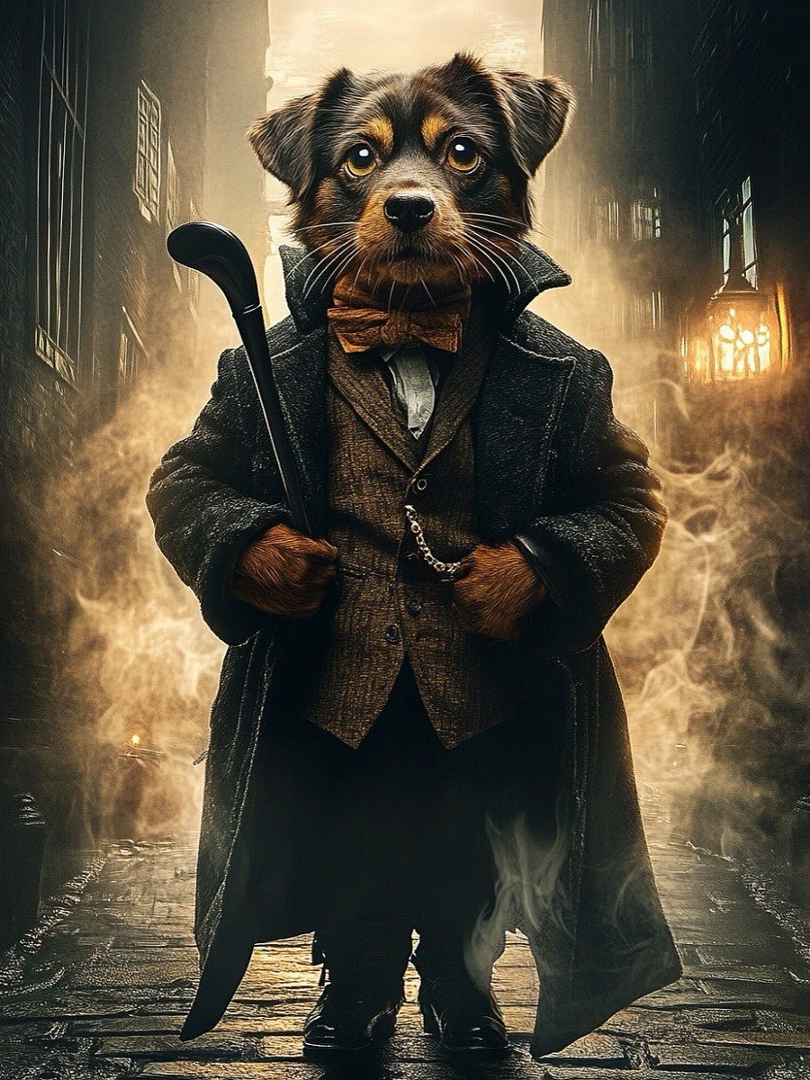detective outfit custom dog portrait