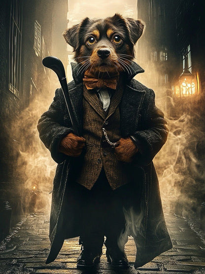 detective outfit custom dog portrait