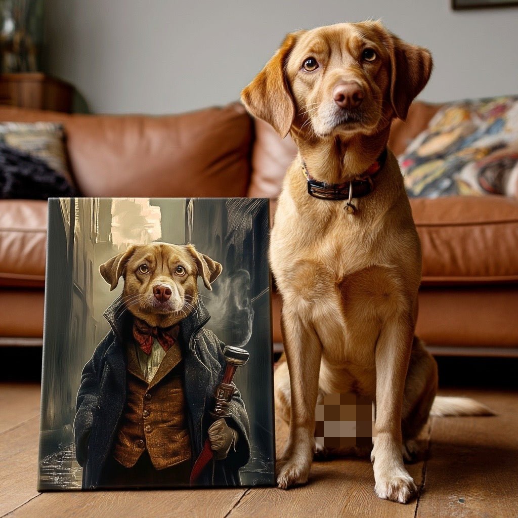 custom detective pet portrait classic style