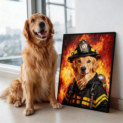 firefighter pet portrait custom artwork