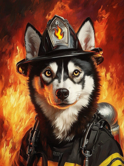 firefighter uniform custom dog portrait