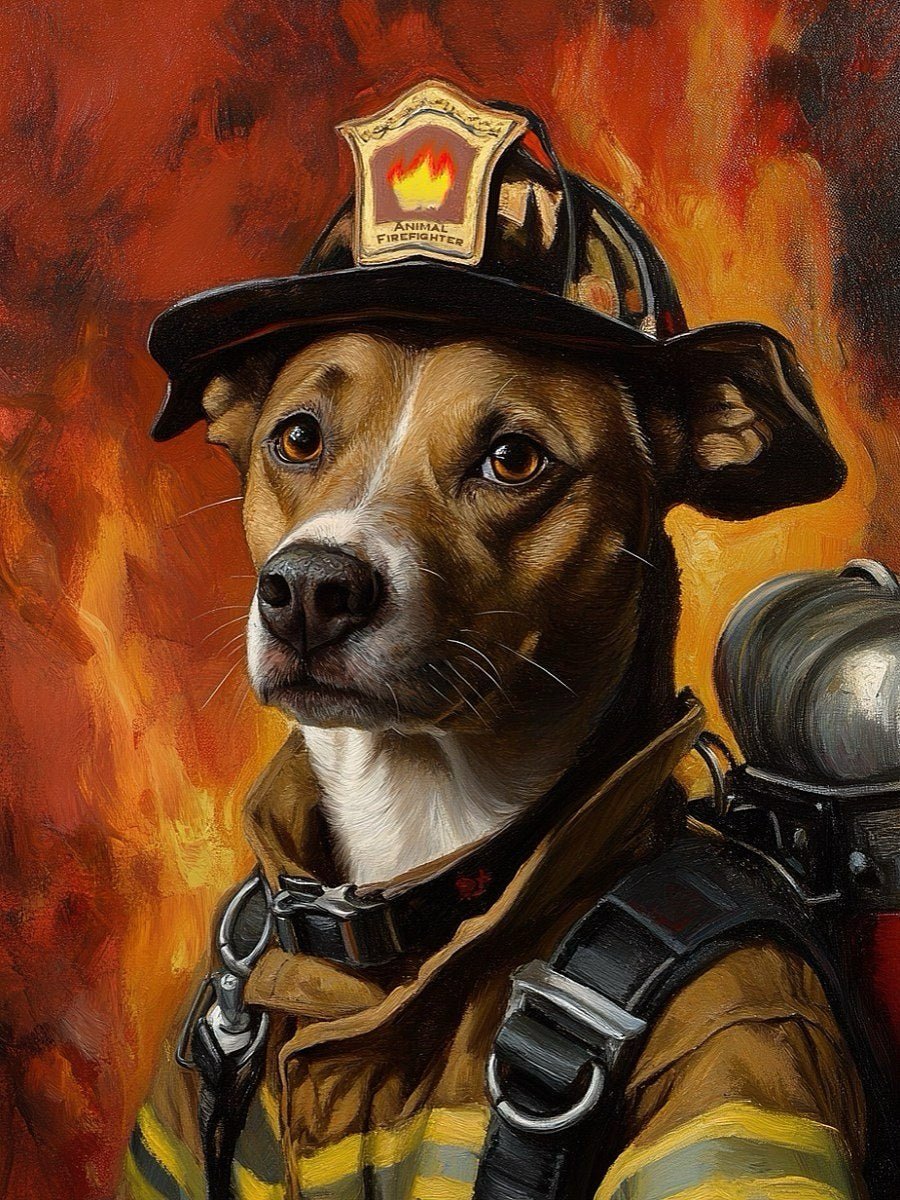 firefighter custom dog portrait artwork