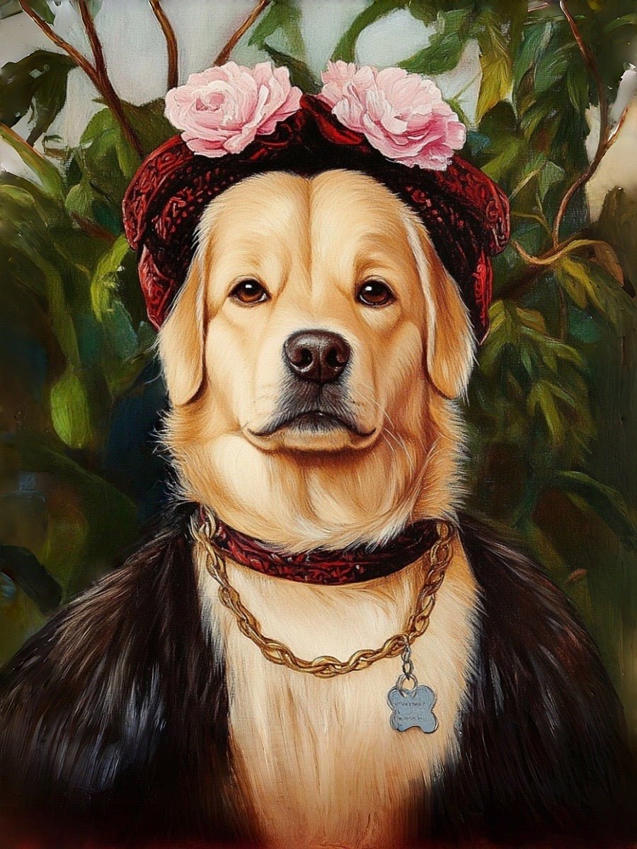 frida kahlo inspired custom dog portrait artwork