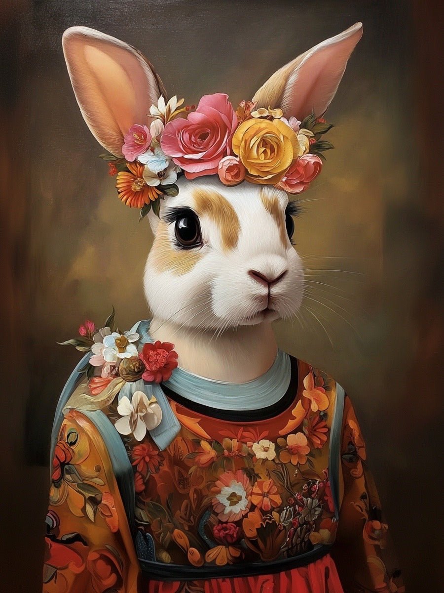 custom rabbit portrait bold colors artistic frida style