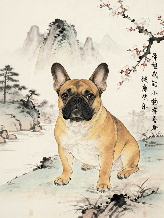 custom pet portrait Chinese ink painting style