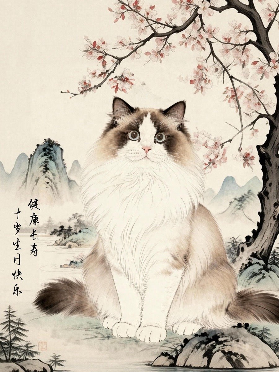 oriental ink style custom cat portrait
