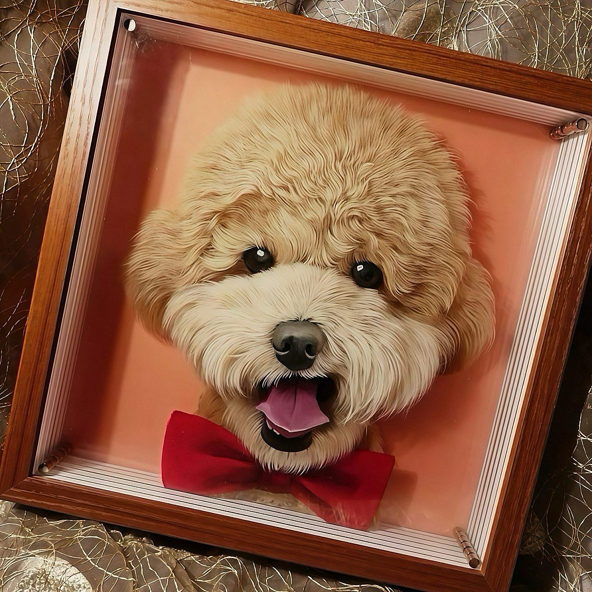 layered glass dog portrait custom design