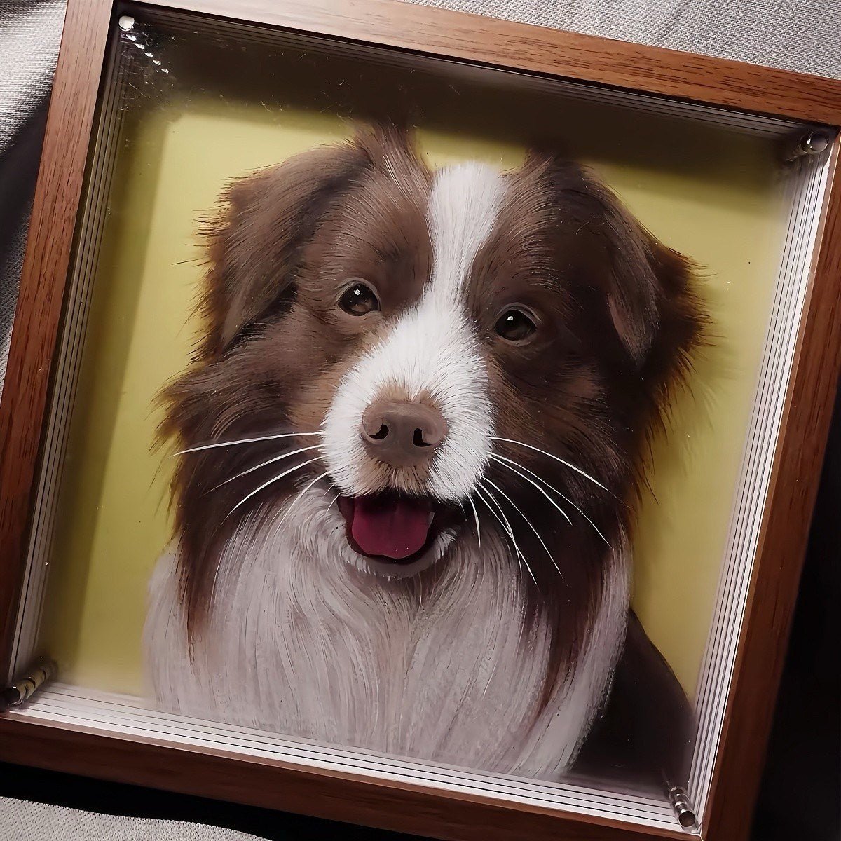 layered glass dog photo frame artwork