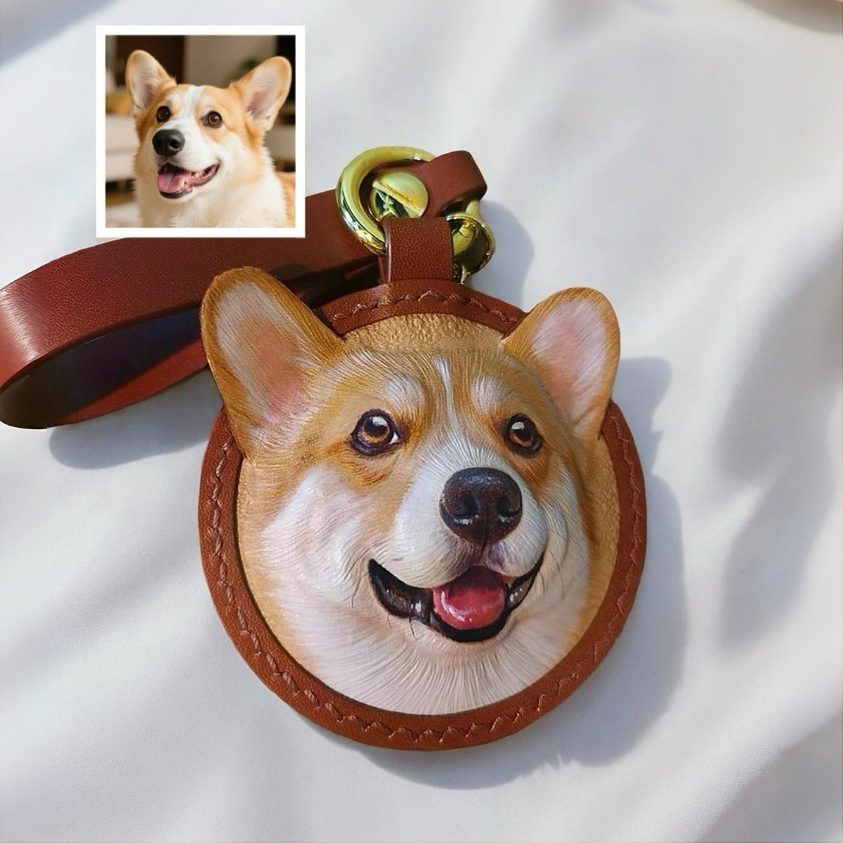 custom pet face leather keychain