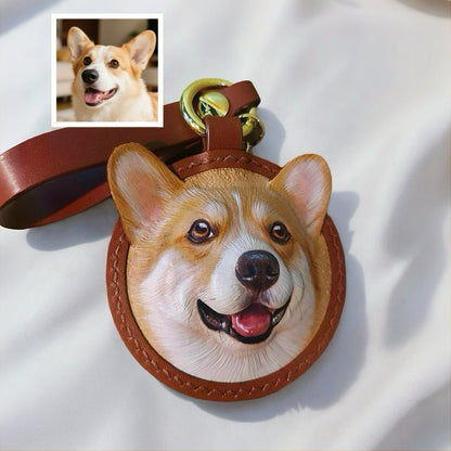 custom pet face leather keychain