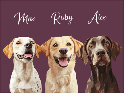 minimalist custom group dog portrait artwork