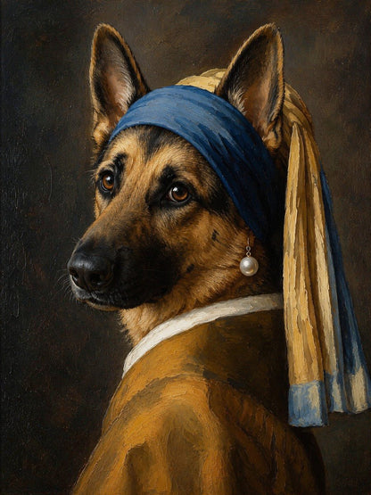 Pet with a Pearl Earring – Custom Baroque Pet Portrait - PetLouvre