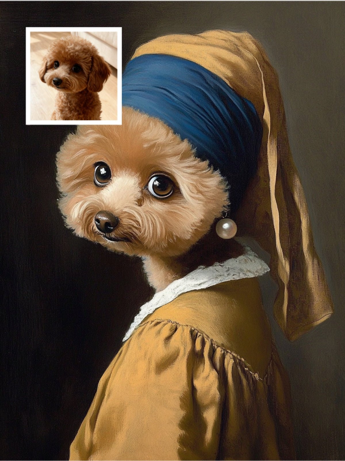 Pet with a Pearl Earring - Custom Pet Portrait - PetLouvre