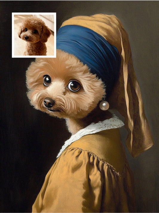 Pet with a Pearl Earring - Custom Pet Portrait - PetLouvre