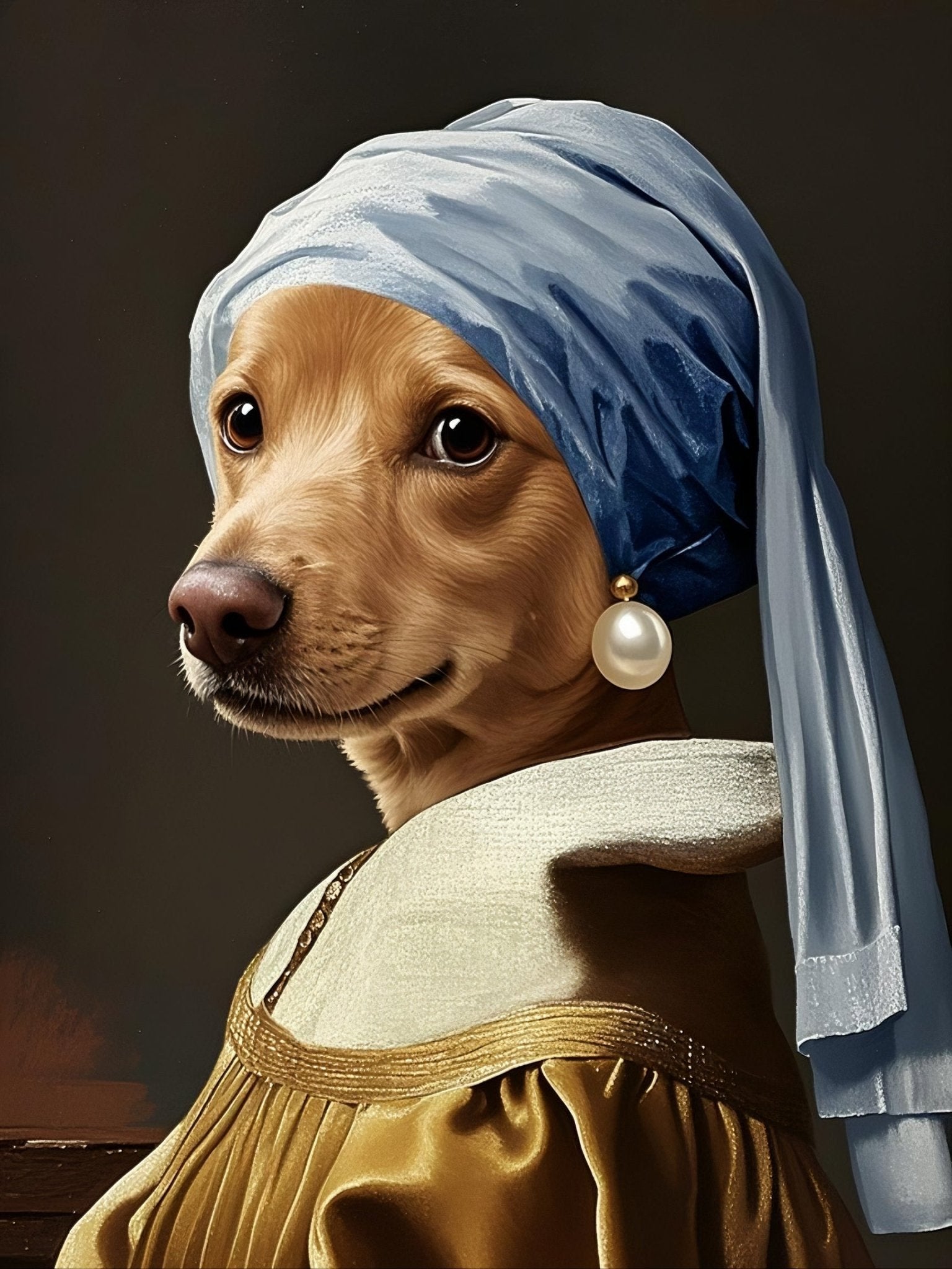 Pet with a Pearl Earring - Custom Pet Portrait - PetLouvre
