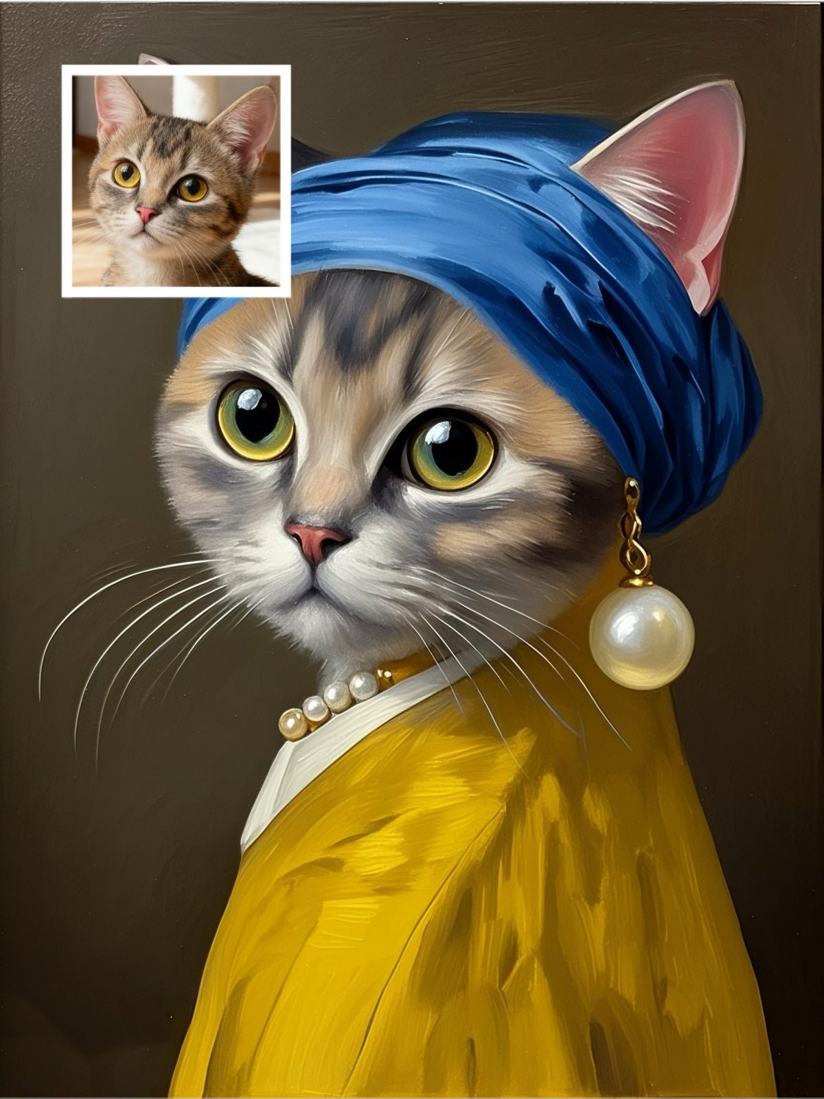 Pet with a Pearl Earring - Custom Pet Portrait - PetLouvre