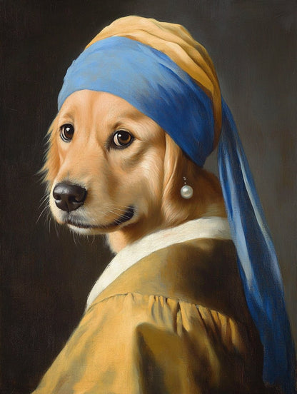 Pet with a Pearl Earring - Custom Pet Portrait - PetLouvre