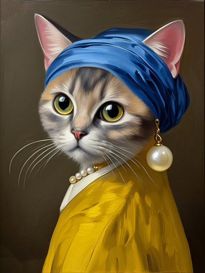 Pet with a Pearl Earring - Custom Pet Portrait - PetLouvre