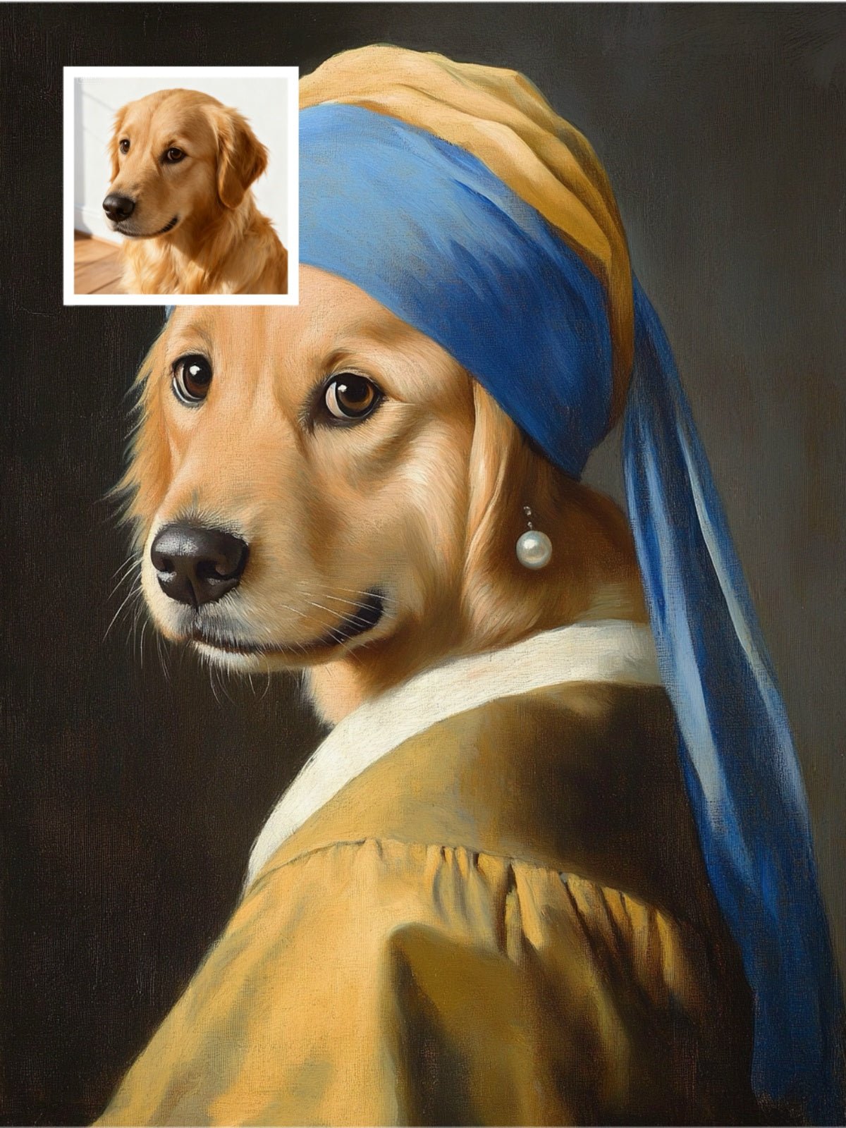 Pet with a Pearl Earring - Custom Pet Portrait - PetLouvre