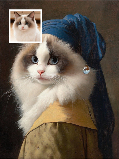 Pet with a Pearl Earring - Custom Pet Portrait - PetLouvre