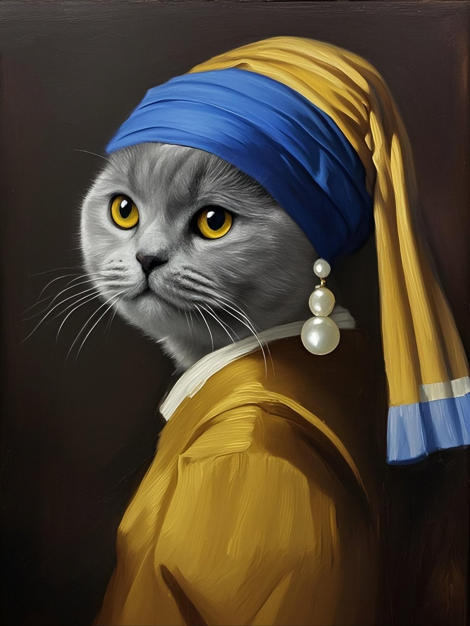 Pet with a Pearl Earring - Custom Pet Portrait - PetLouvre