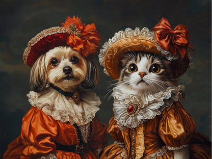 renaissance style group pet portrait with classic painting look
