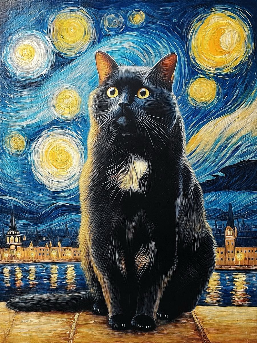artistic night sky custom cat portrait