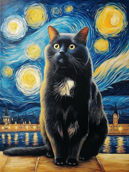artistic night sky custom cat portrait