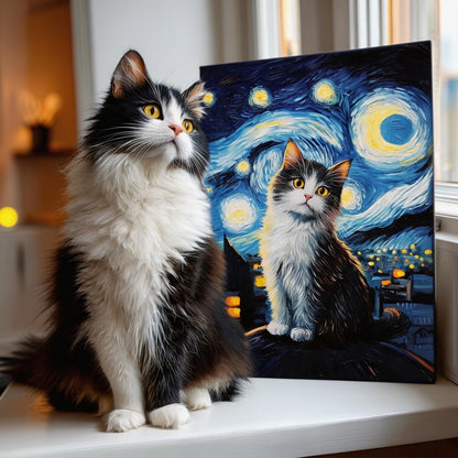 starry night style pet portrait custom artwork