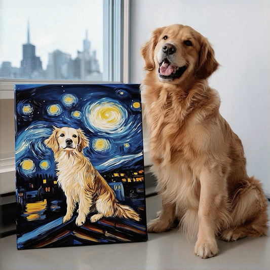 custom starry night pet portrait vibrant sky