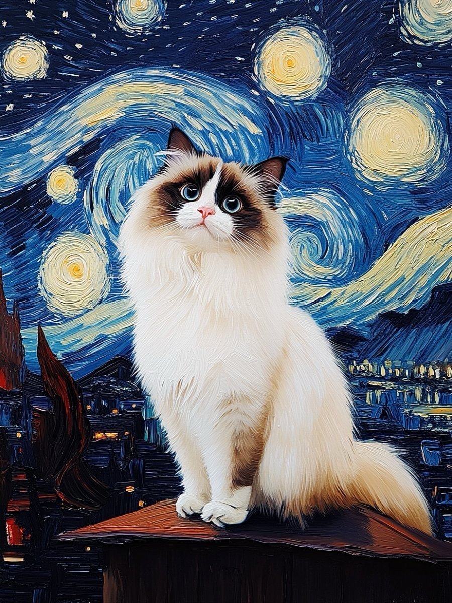 custom cat portrait starry night landscape