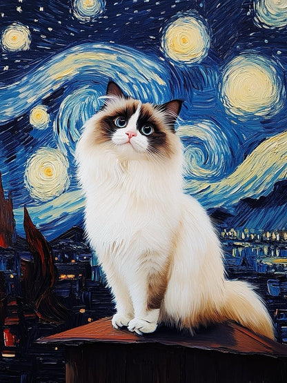 custom cat portrait starry night landscape
