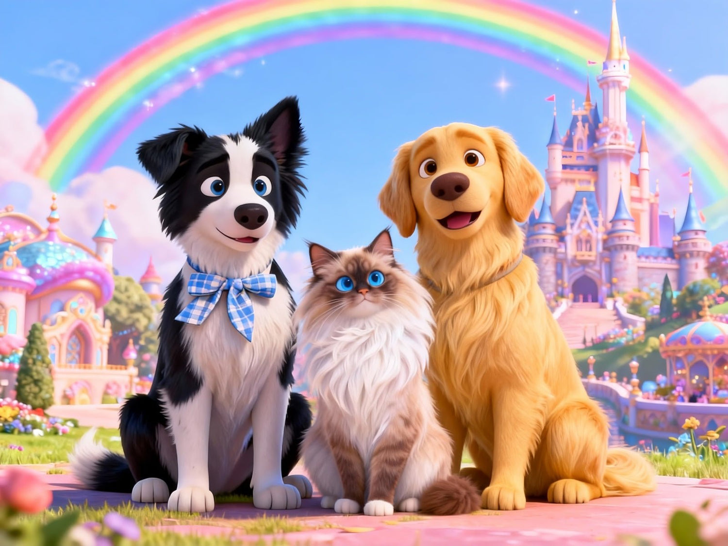 custom group pet portrait storybook style