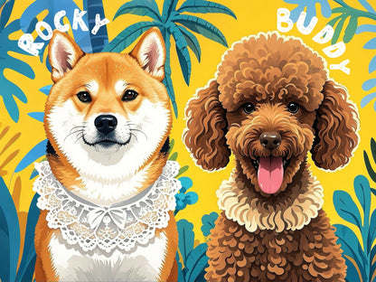 custom group pet portrait tropical style