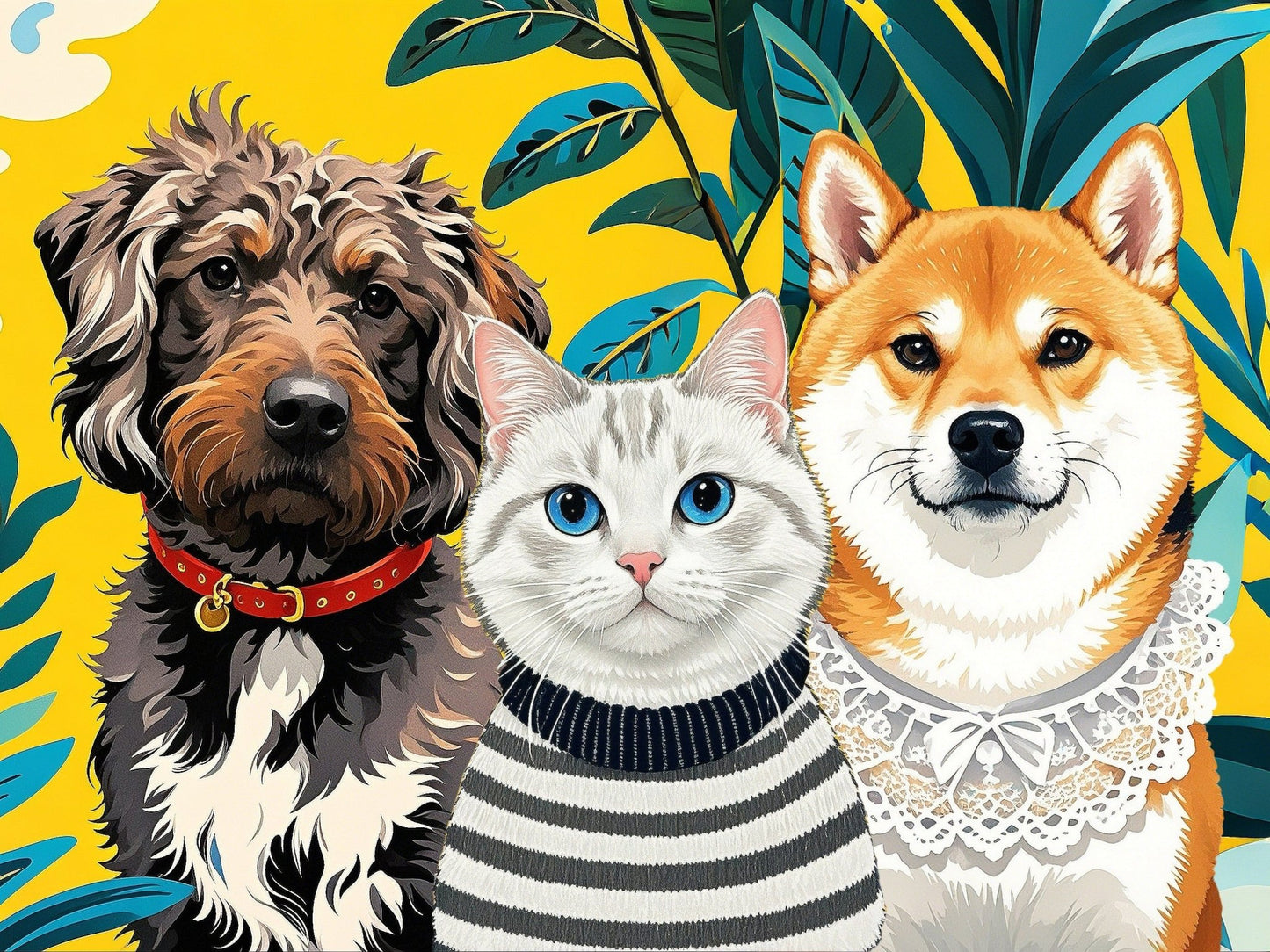 tropical theme custom group pet portrait