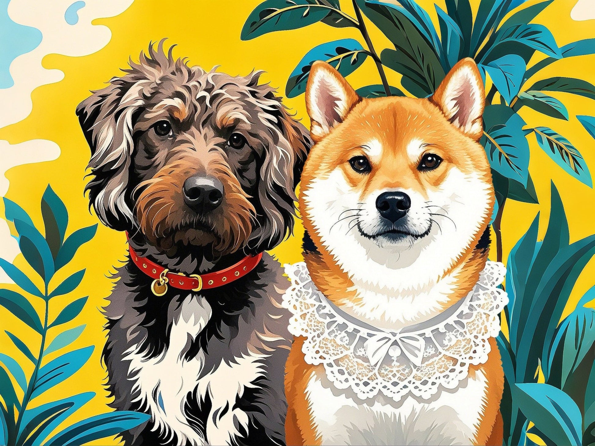 custom pet portrait multiple pets beach style