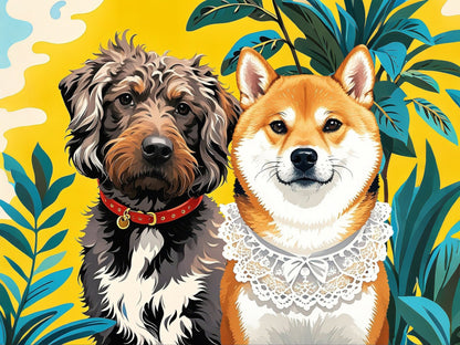 custom pet portrait multiple pets beach style