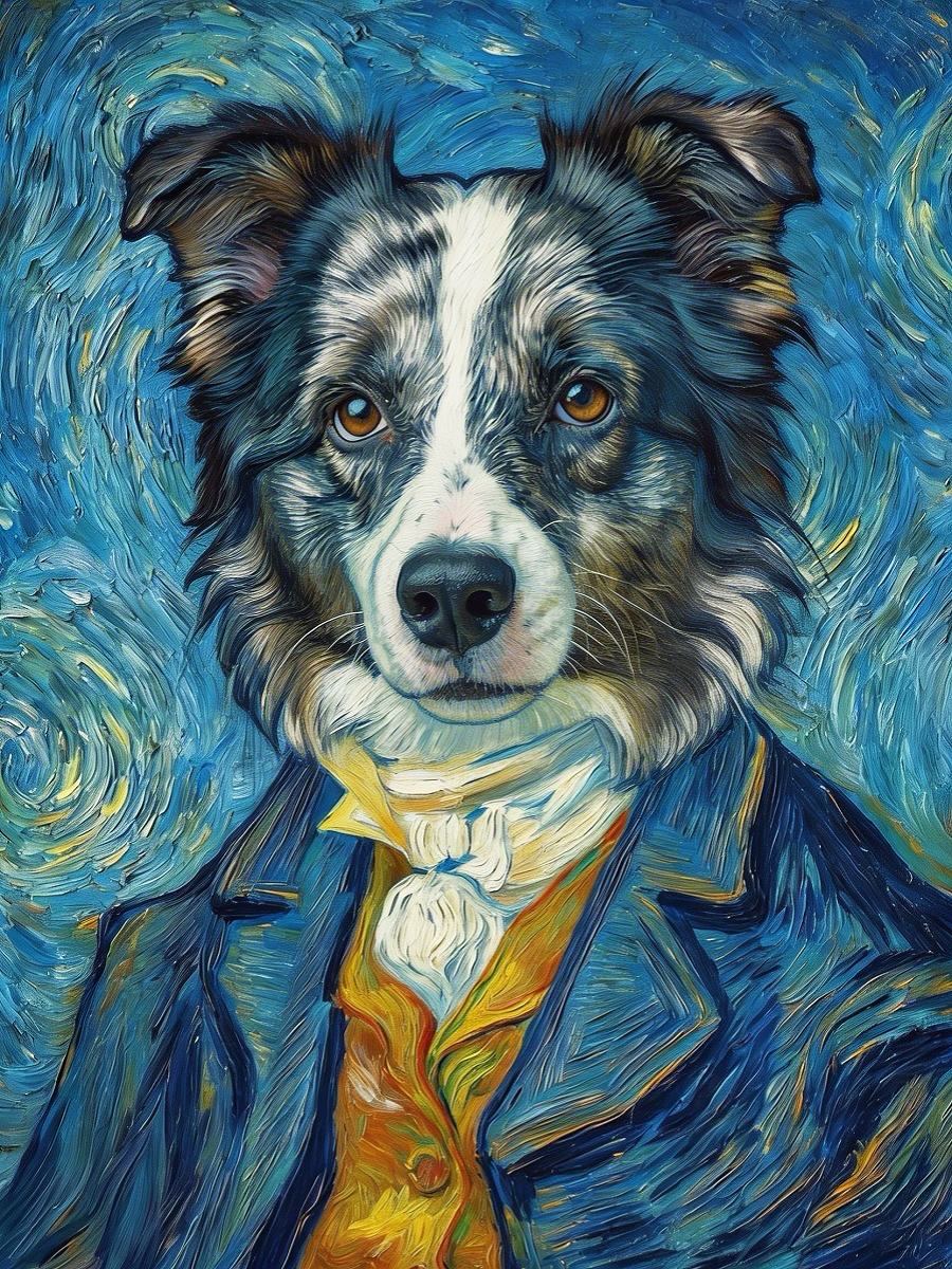 artistic van gogh style dog portrait