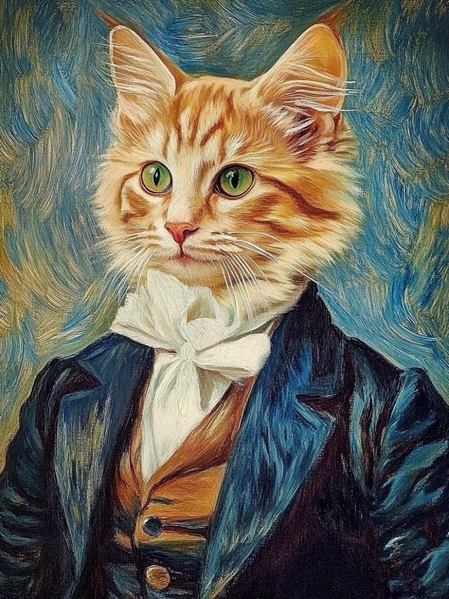 custom oil painting cat portrait van gogh inspired