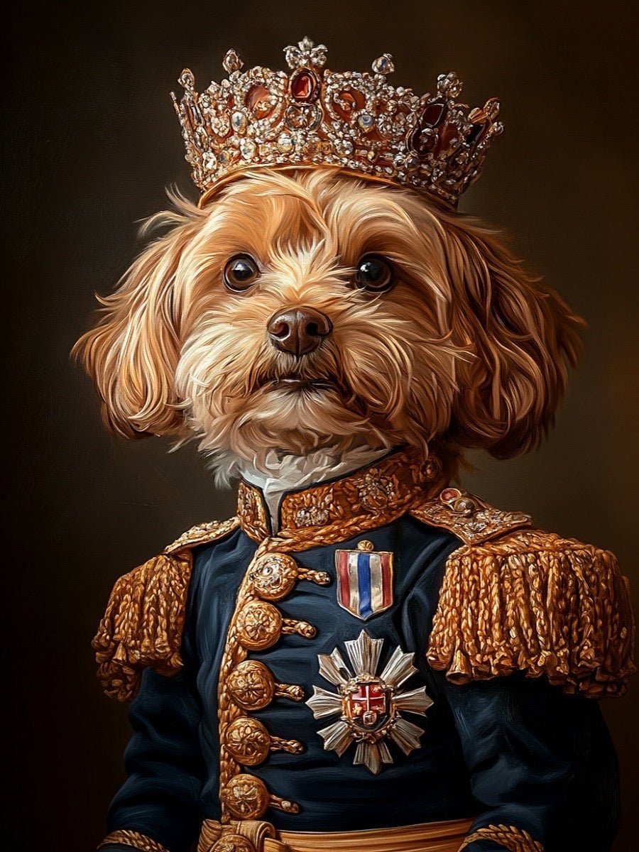 custom pet portrait for young pets in royal outfit