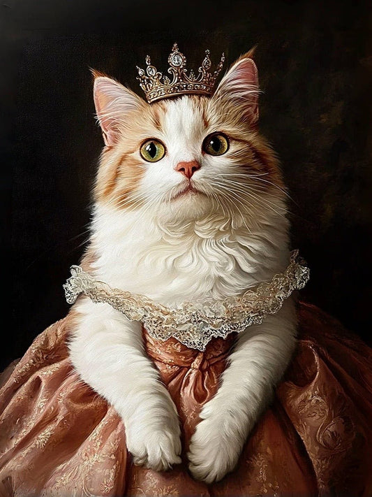custom cat portrait with crown and playful expression